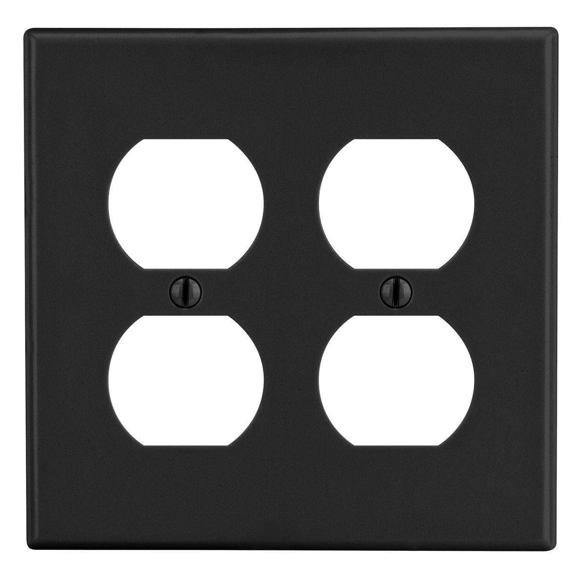 EATON Arrow Hart™ PJ82BK PJ Series Mid-Sized Receptacle Wall Plate, 2 Gangs, 4.94 in W x 4.87 in H, Polycarbonate/Thermoplastic, Black