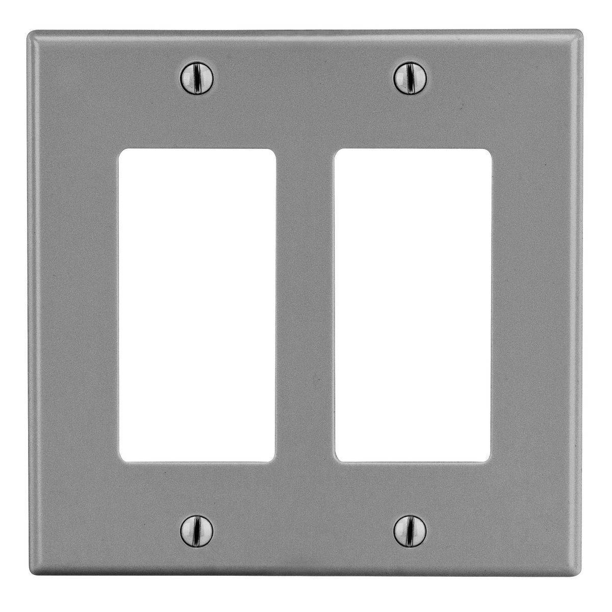 EATON Arrow Hart™ PJ262GY PJ Series Mid-Sized Decorator Wall Plate, 2 Gangs, 4.94 in W x 4.87 in H, Polycarbonate/Thermoplastic, Gray