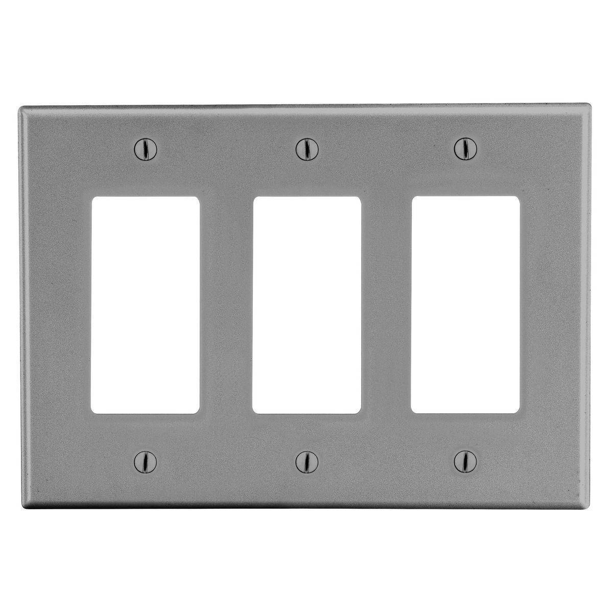 EATON Arrow Hart™ PJ263GY PJ Series Mid-Sized Decorator Wall Plate, 3 Gangs, 6.75 in W x 4.87 in H, Polycarbonate/Thermoplastic, Gray