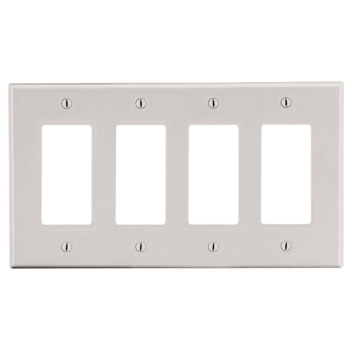 EATON Arrow Hart™ PJ264LA PJ Series Mid-Sized Decorator Wall Plate, 4 Gangs, 8.56 in W x 4.87 in H, Polycarbonate/Thermoplastic, Light Almond