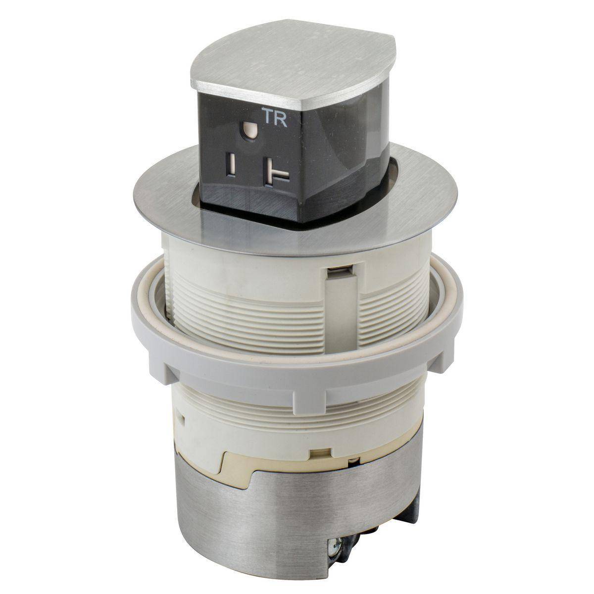 Bryant Electric RCT221ALU 2-Pole 3-Wire Duplex Pop-Up Kitchen Countertop Receptacle, PBT