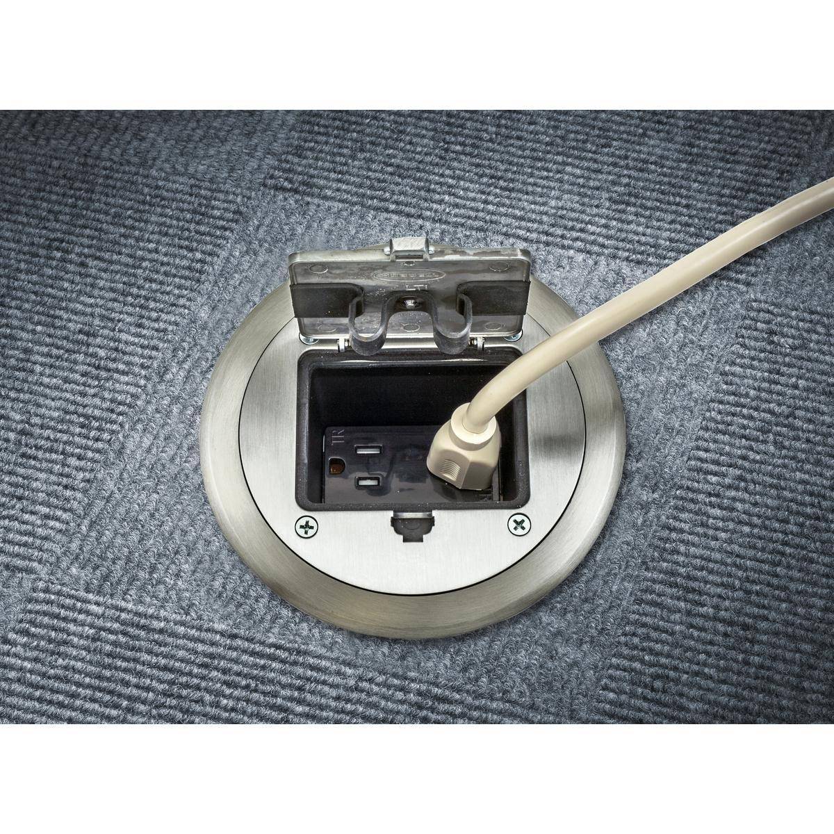 PREMISE WIRING Wiring Device-Kellems tradeSELECT® RF406ALU Residential Series Hinged Flange Door Cover Assembly Slab-On Floor Box, Die Cast Aluminum, 300 lb Capacity, 1 Gang, 2.43 in H