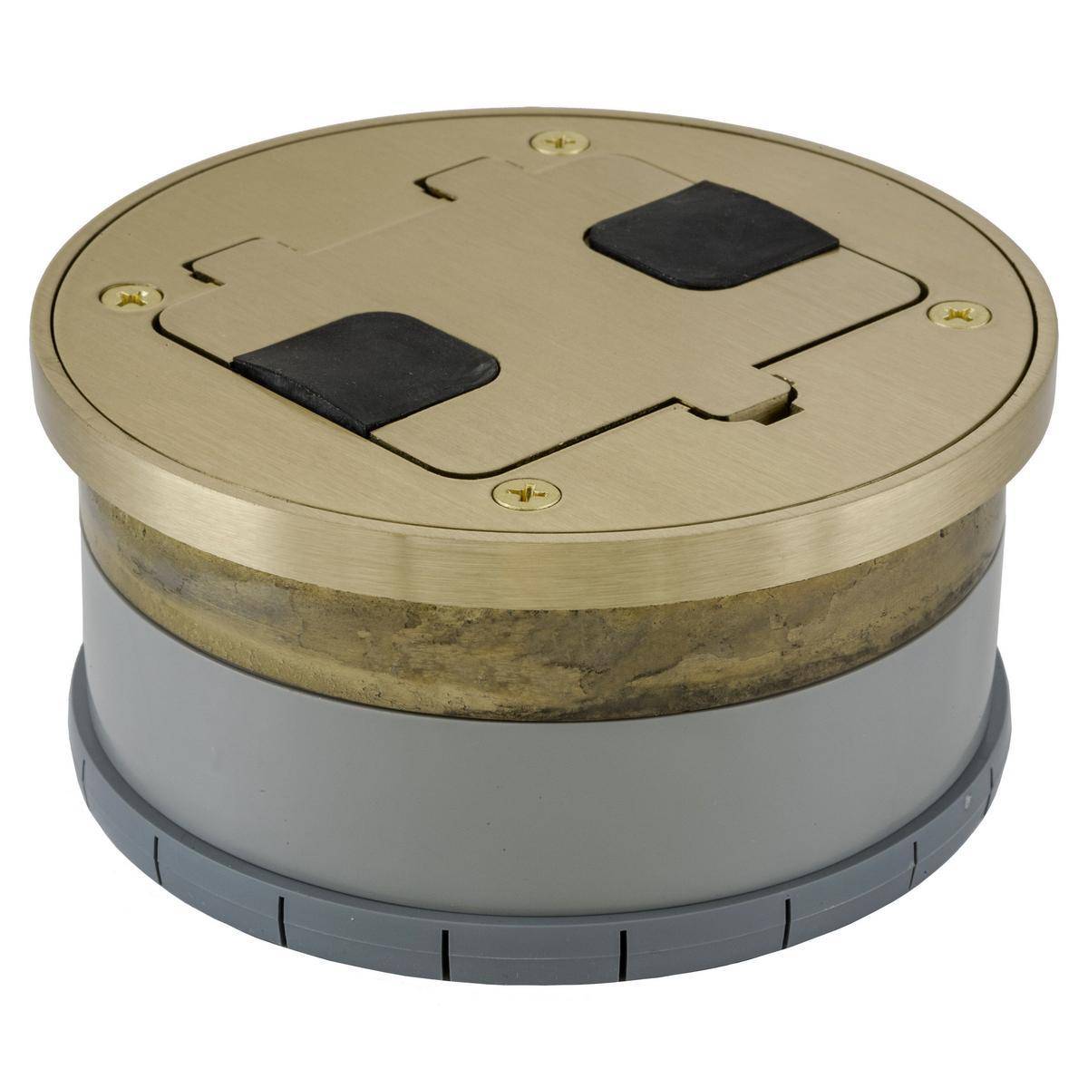 Bryant Electric Wiring Device-Kellems RF409BR Non-Metallic Standard Floor Box Flange and Door Assembly, Solid Brass, 2 Knockouts, 2.4 in H