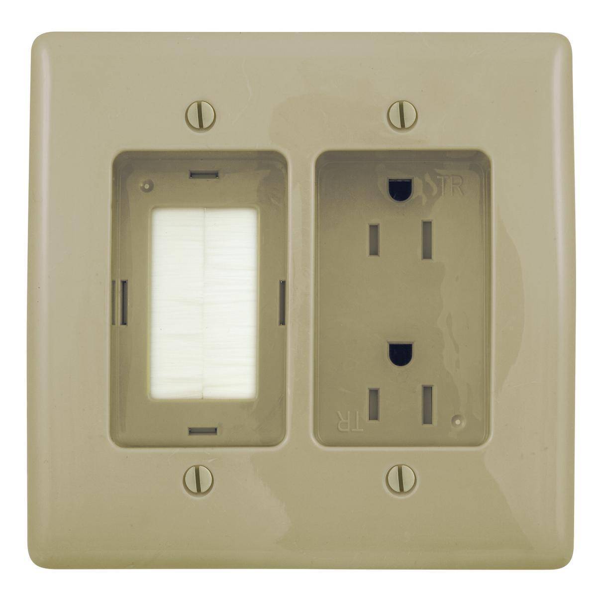 Bryant Electric tradeSELECT® Wiring Device-Kellems RR1512I 1-Phase 2-Gang Duplex Straight Blade Tamper-Resistant Standard Recessed Receptacle With Feed-Through, 125 VAC, 15 A, 2 Poles, 3 Wires, Ivory