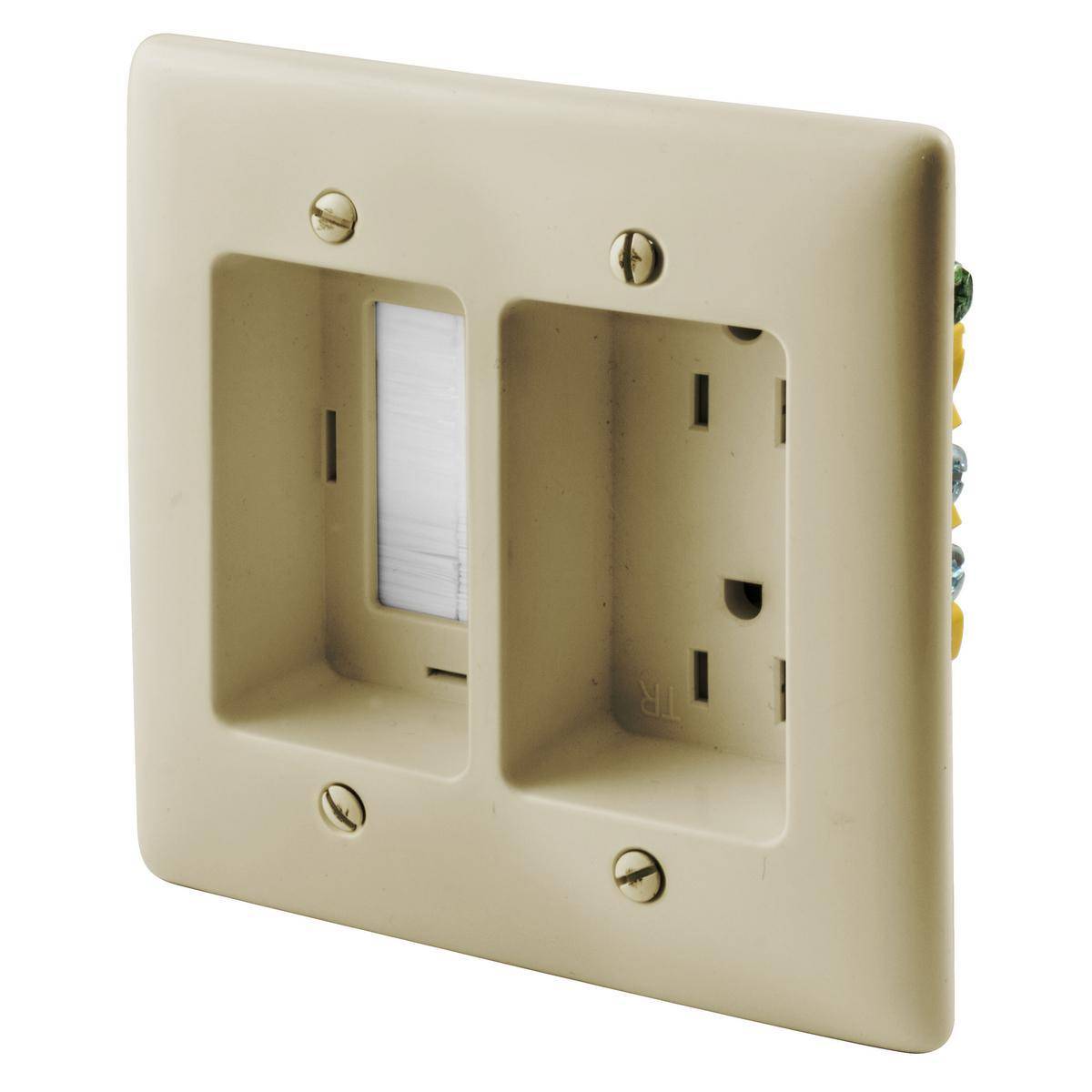 Bryant Electric tradeSELECT® Wiring Device-Kellems RR1512I 1-Phase 2-Gang Duplex Straight Blade Tamper-Resistant Standard Recessed Receptacle With Feed-Through, 125 VAC, 15 A, 2 Poles, 3 Wires, Ivory
