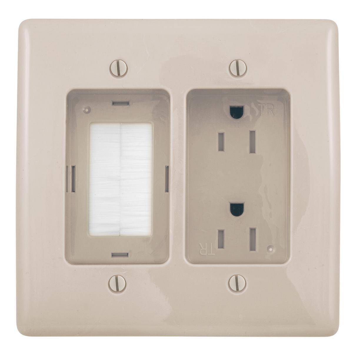 Bryant Electric tradeSELECT® Wiring Device-Kellems RR1512LA 1-Phase 2-Gang Duplex Straight Blade Tamper-Resistant Standard Recessed Receptacle With Feed-Through, 125 VAC, 15 A, 2 Poles, 3 Wires, Light Almond
