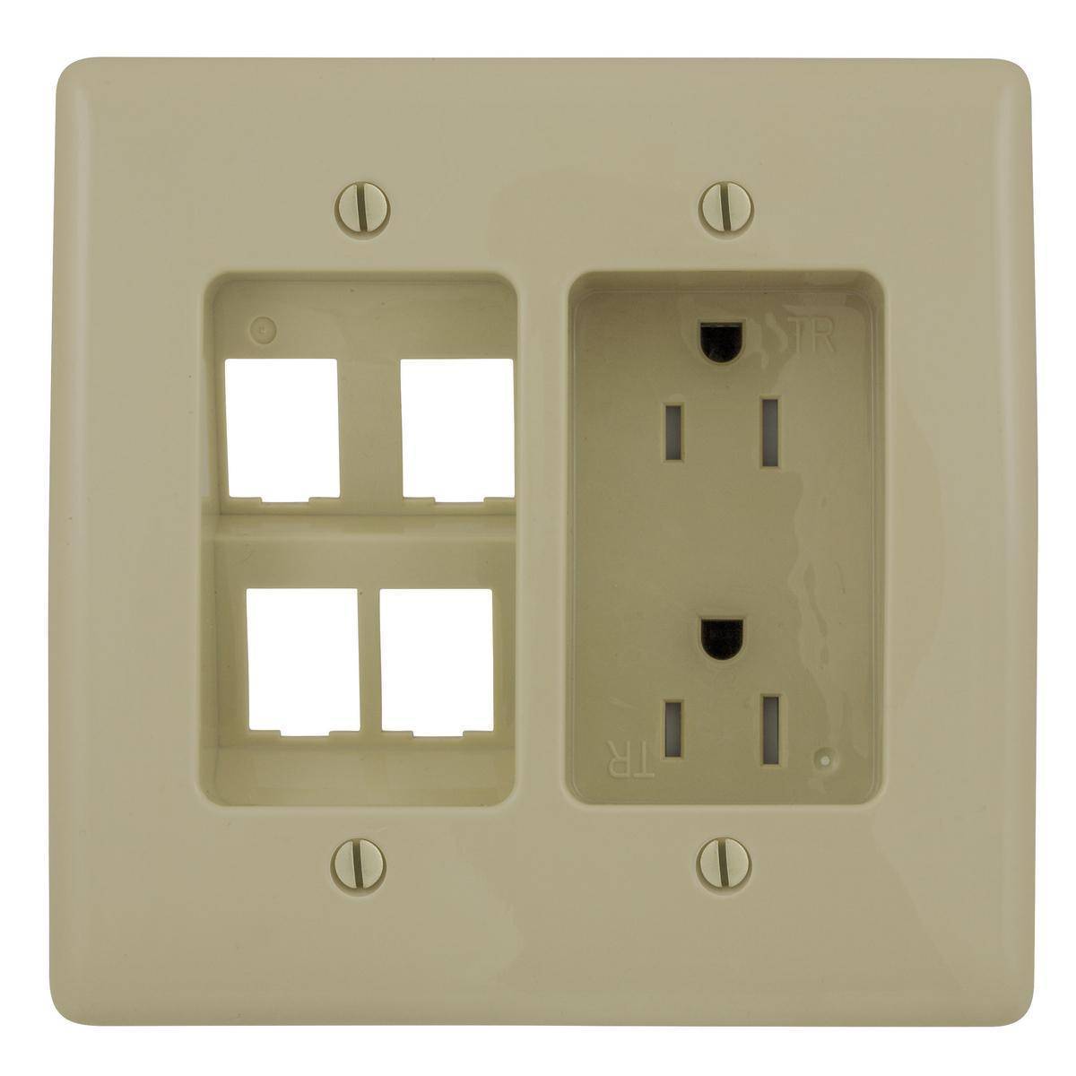 Bryant Electric tradeSELECT® Wiring Device-Kellems RR1514I 1-Phase 2-Gang Duplex Straight Blade Tamper-Resistant Standard Recessed Receptacle With Snap-Fit, 125 VAC, 15 A, 2 Poles, 3 Wires, Ivory
