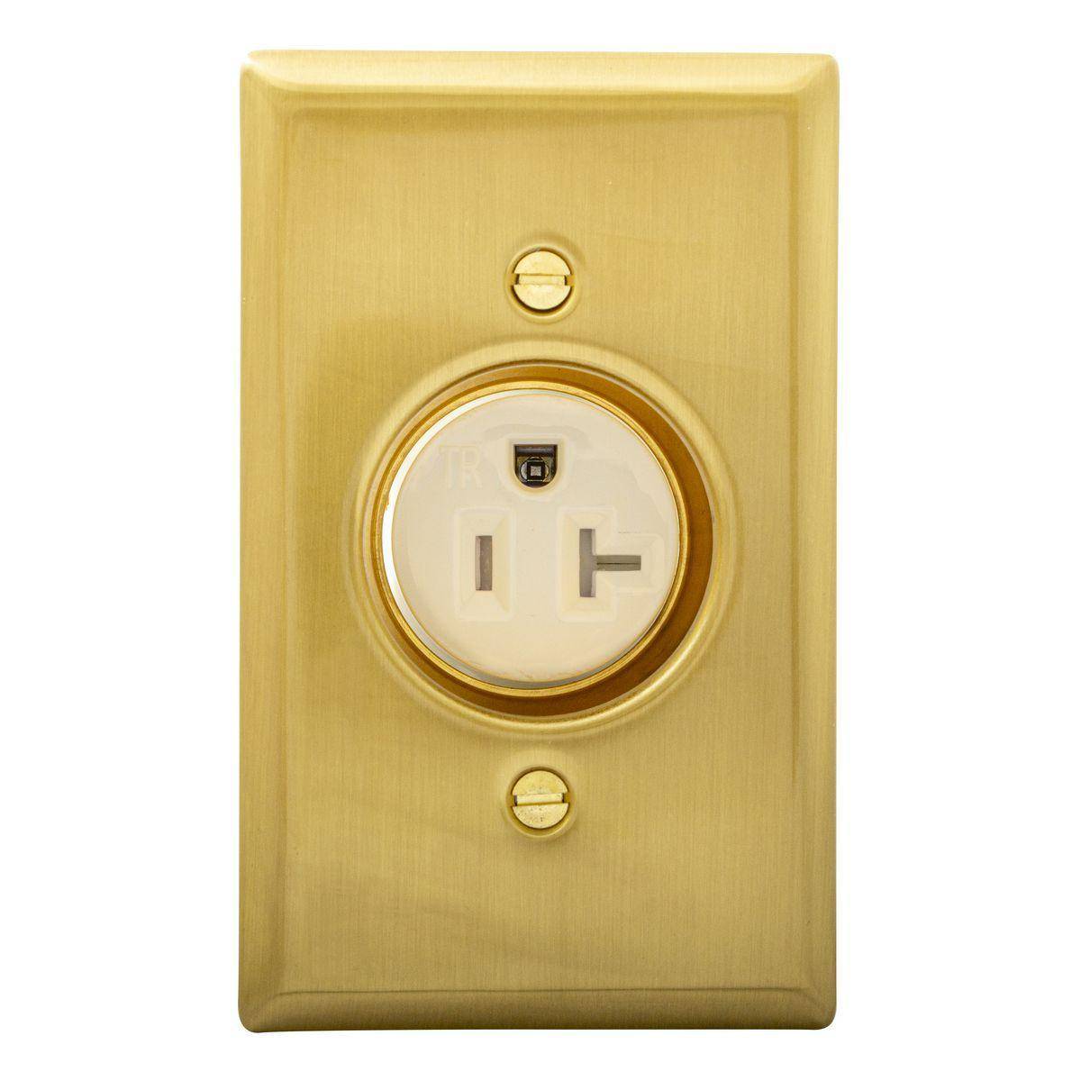 Bryant Electric tradeSELECT® RR201CHBSTR 1-Phase Grounding Special Use Standard Tamper Resistant Clock Hanger Recessed Receptacle, 125 VAC, 20 A, 2 Poles, 3 Wires, Brass