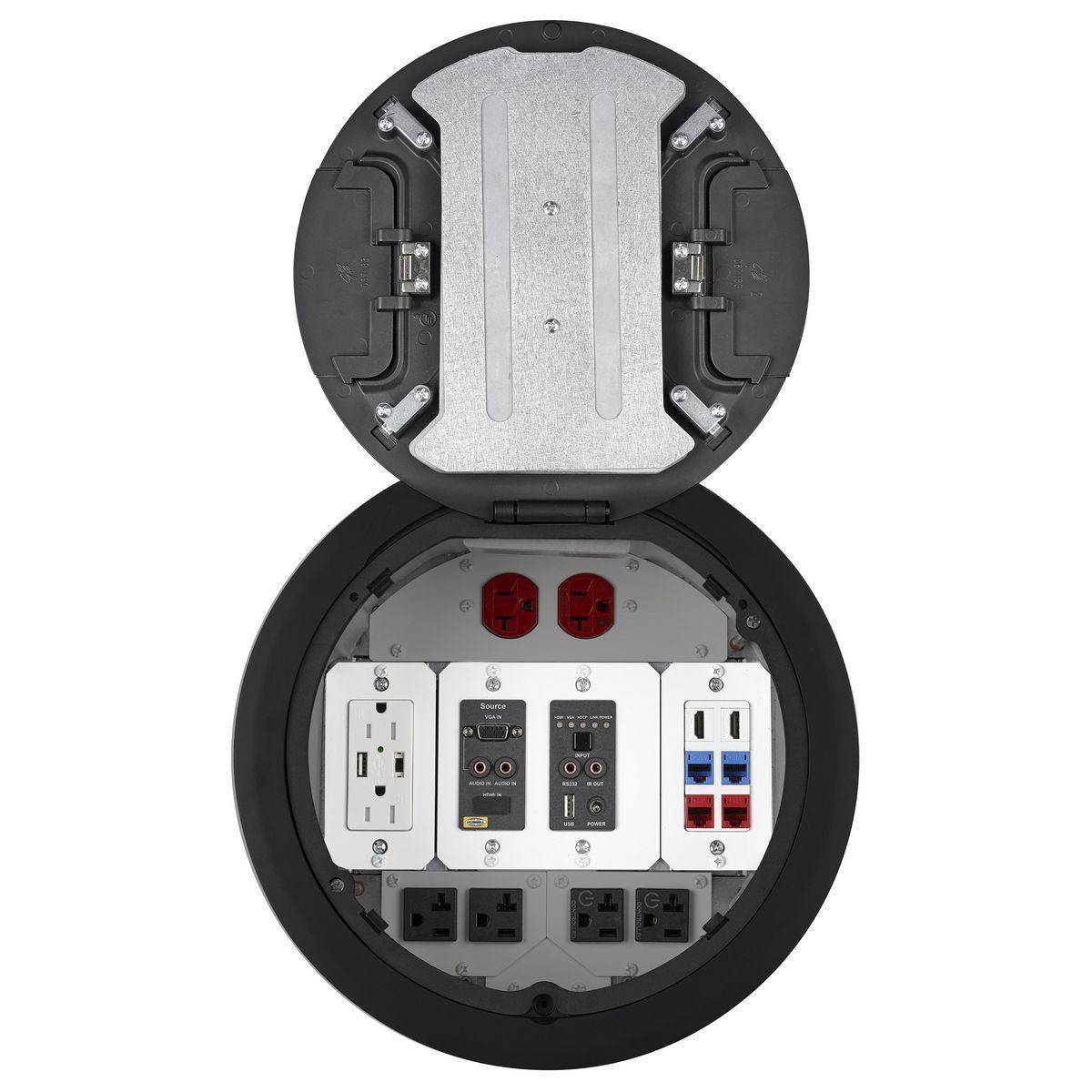 PREMISE WIRING Wiring Device-Kellems SystemOne™ ScrubShield® S1R10CVRBLK Fire Rated Poke Through Standard Recessed Cover, 10 in Dia, 1.48 in D, Die Cast Aluminum/Galvanized Steel