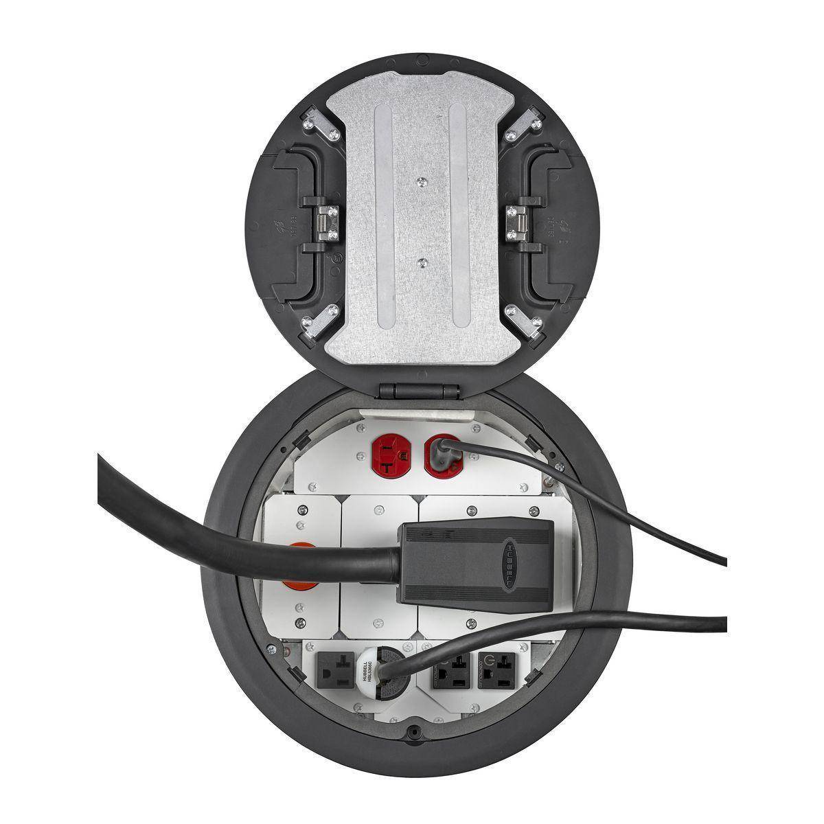 PREMISE WIRING Wiring Device-Kellems SystemOne™ ScrubShield® S1R10CVRBLK Fire Rated Poke Through Standard Recessed Cover, 10 in Dia, 1.48 in D, Die Cast Aluminum/Galvanized Steel