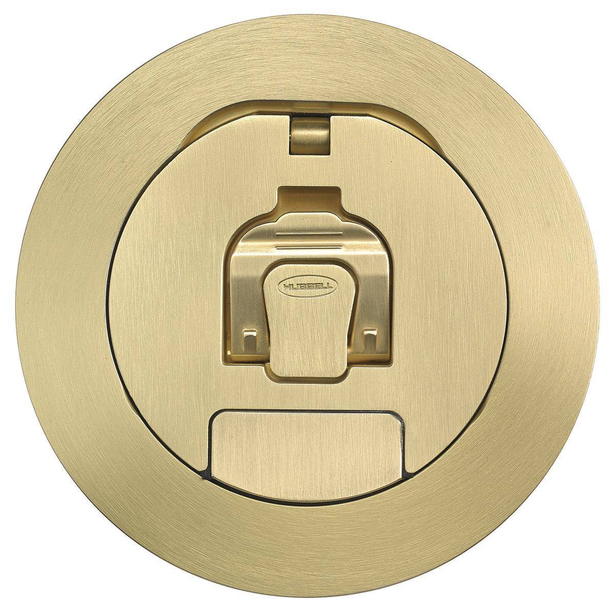 Wiring Device-Kellems SystemOne AFBS1R4CVRBRS Fabricated Single Fold Under Cable Egress Door Floor Box Cover, 4 in Dia, 5-1/2 in L x 5-1/2 in W, Cast Aluminum