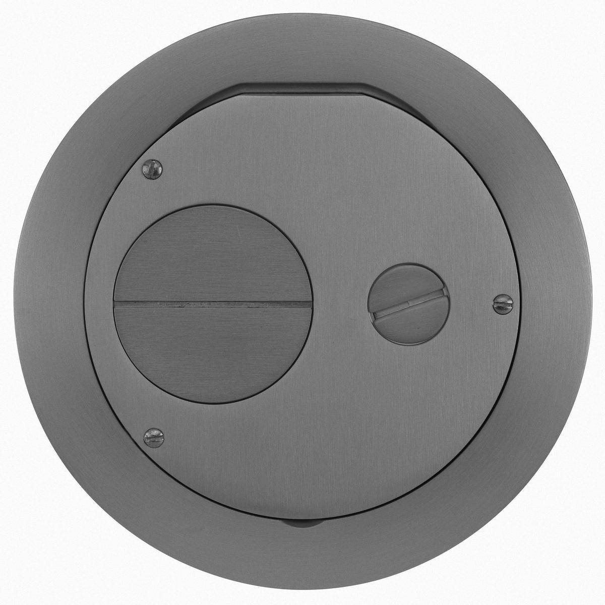 Wiring Device-Kellems SystemOne AFBS1R6FFCVRGRY Fabricated Furniture Feed Floor Box Cover With 2 in and 3/4 in Conduit Hub, 6 in Dia, 7-1/2 in L x 7-1/2 in W, Cast Aluminum