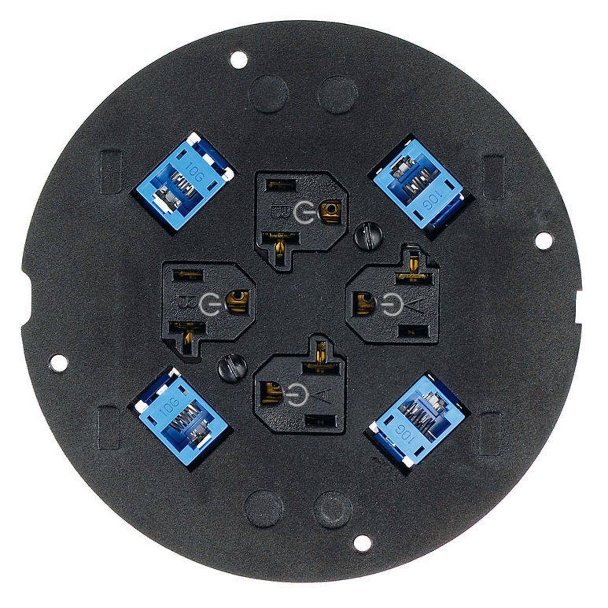 Wiring Device-Kellems SystemOne ScrubShield® S1SP4X4C Controlled Sticker Standard Sized Sub Plate With (4) 20 A Receptacles and (4) Keystone Opening, 5.36 in Dia, Cast Aluminum
