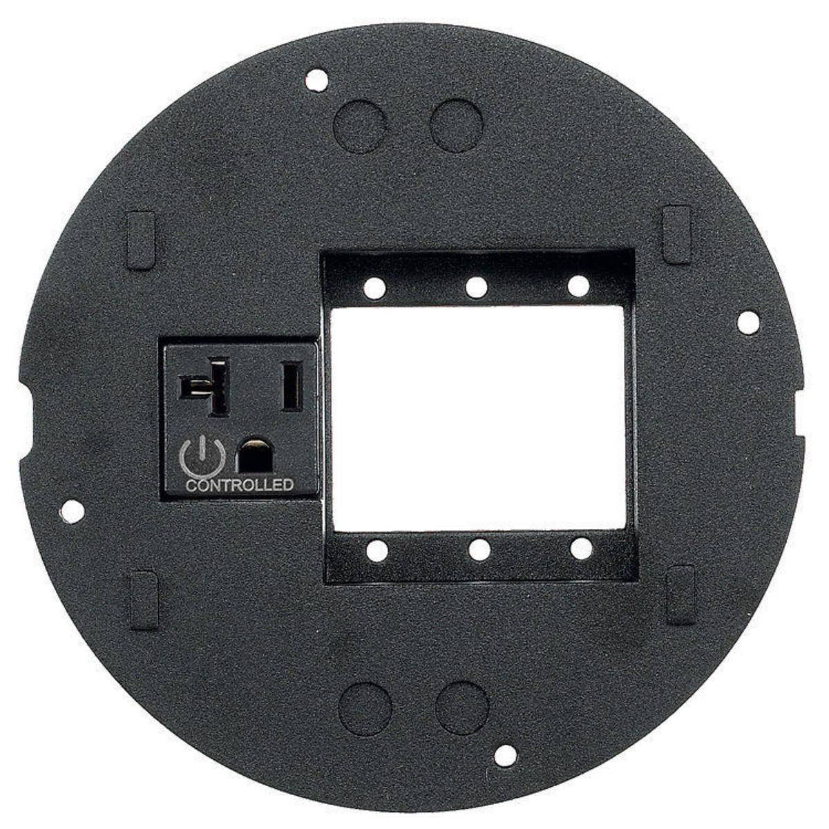 Wiring Device-Kellems SystemOne ScrubShield® S1SPEXT1C Controlled Laser Marked Standard Sized Sub Plate With (1) 20 A Pre-Wired Receptacle and (3) Extron® MAAP Opening, 5.36 in Dia, Cast Aluminum