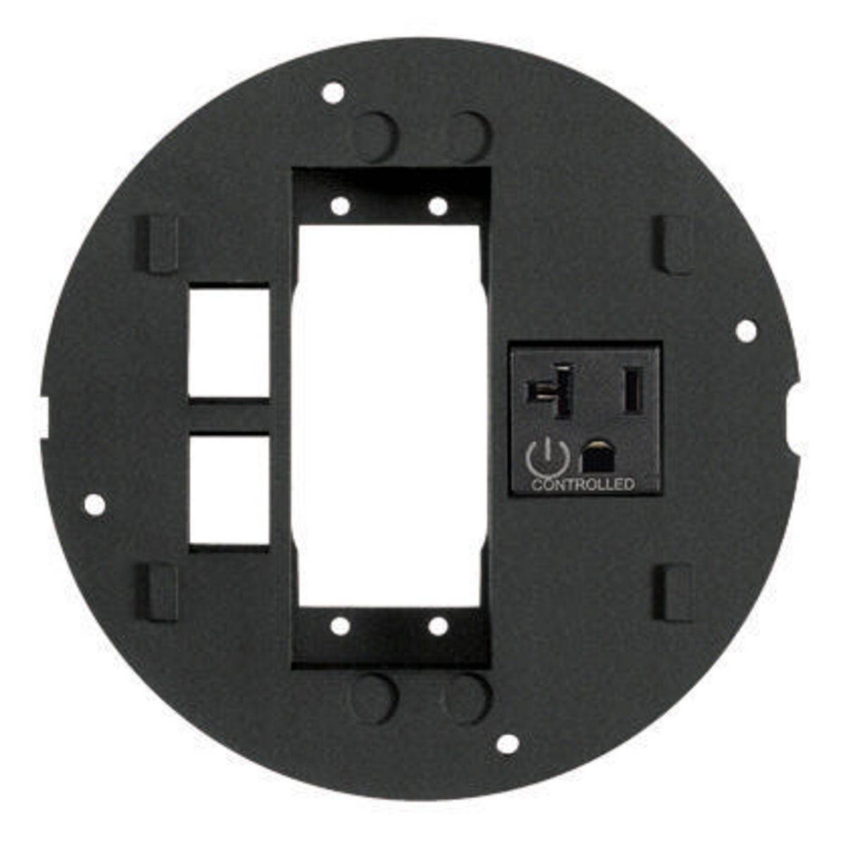 Wiring Device-Kellems ScrubShield® SystemOne S1SPEXT4C Controlled Laser Marked/(2) Extron® AAP Opening/(2) Keystone Jacks Opening Sub Plate With (1) 20 A Pre-Wired Receptacle, 5.36 in Dia
