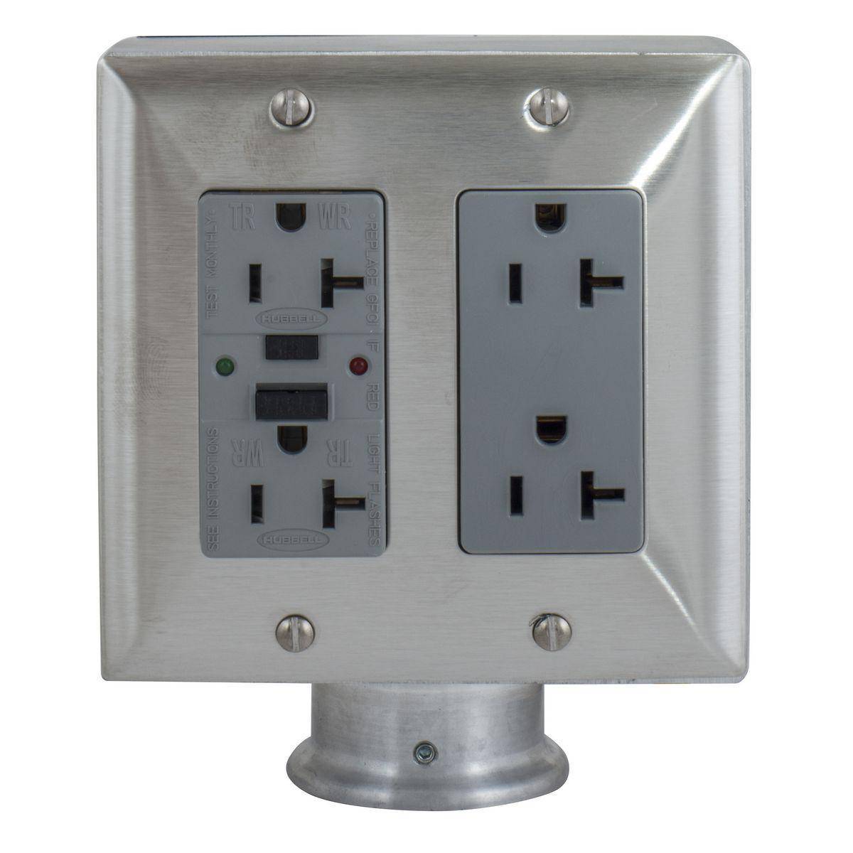 Wiring Device-Kellems SA6688G Standard Grounded Large Capacity Pedestal With 1 in NPT Hub, 4 Outlets, 4 Gangs, Aluminum