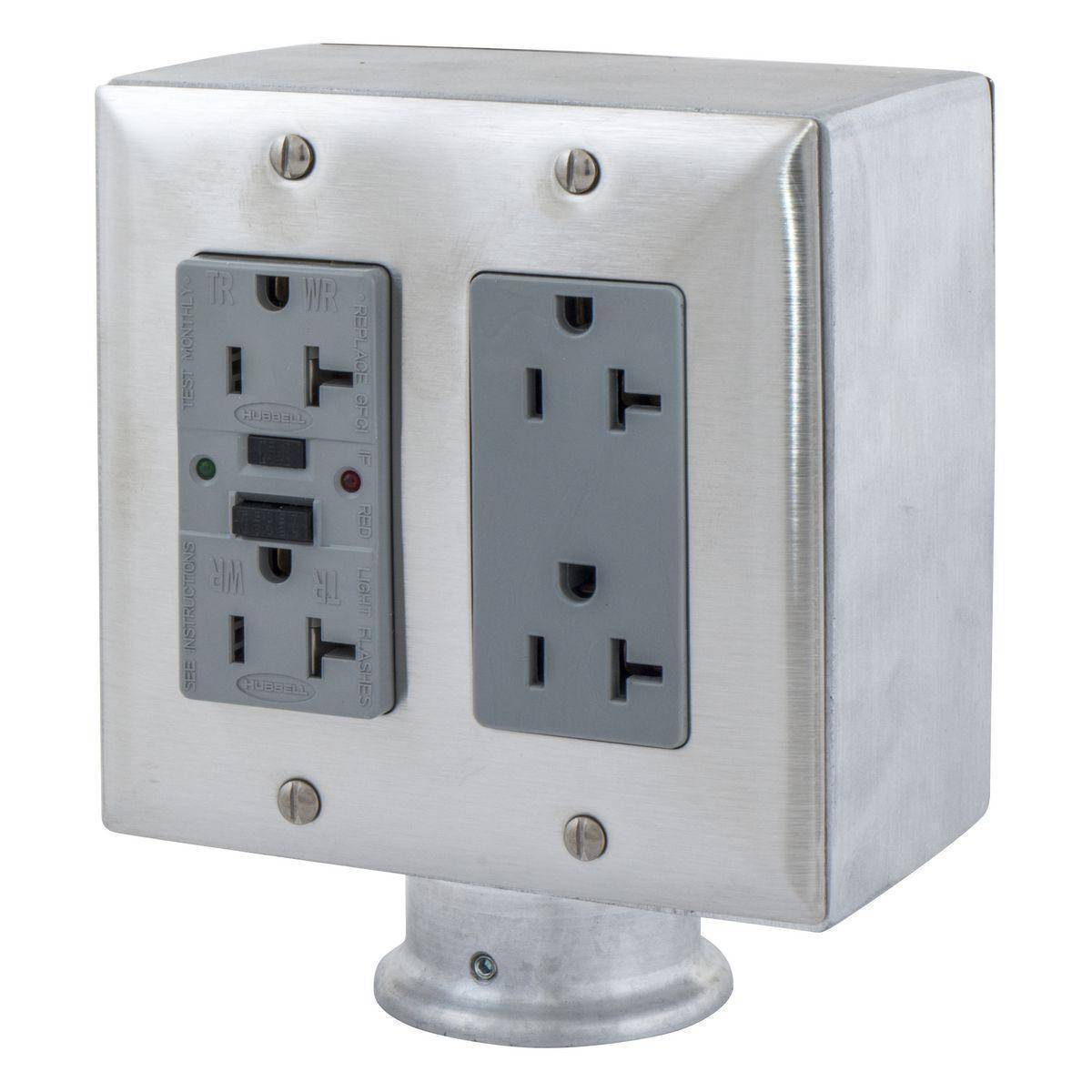 Wiring Device-Kellems SA6688G Standard Grounded Large Capacity Pedestal With 1 in NPT Hub, 4 Outlets, 4 Gangs, Aluminum