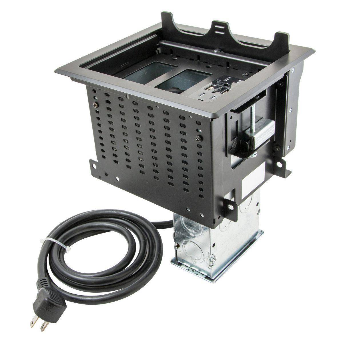 PREMISE WIRING WSB985BK Pre-Wired Work Surface Recessed Box With AVPS15BK Power Supply, 2 Gangs, 6.484 in W x 7 in H