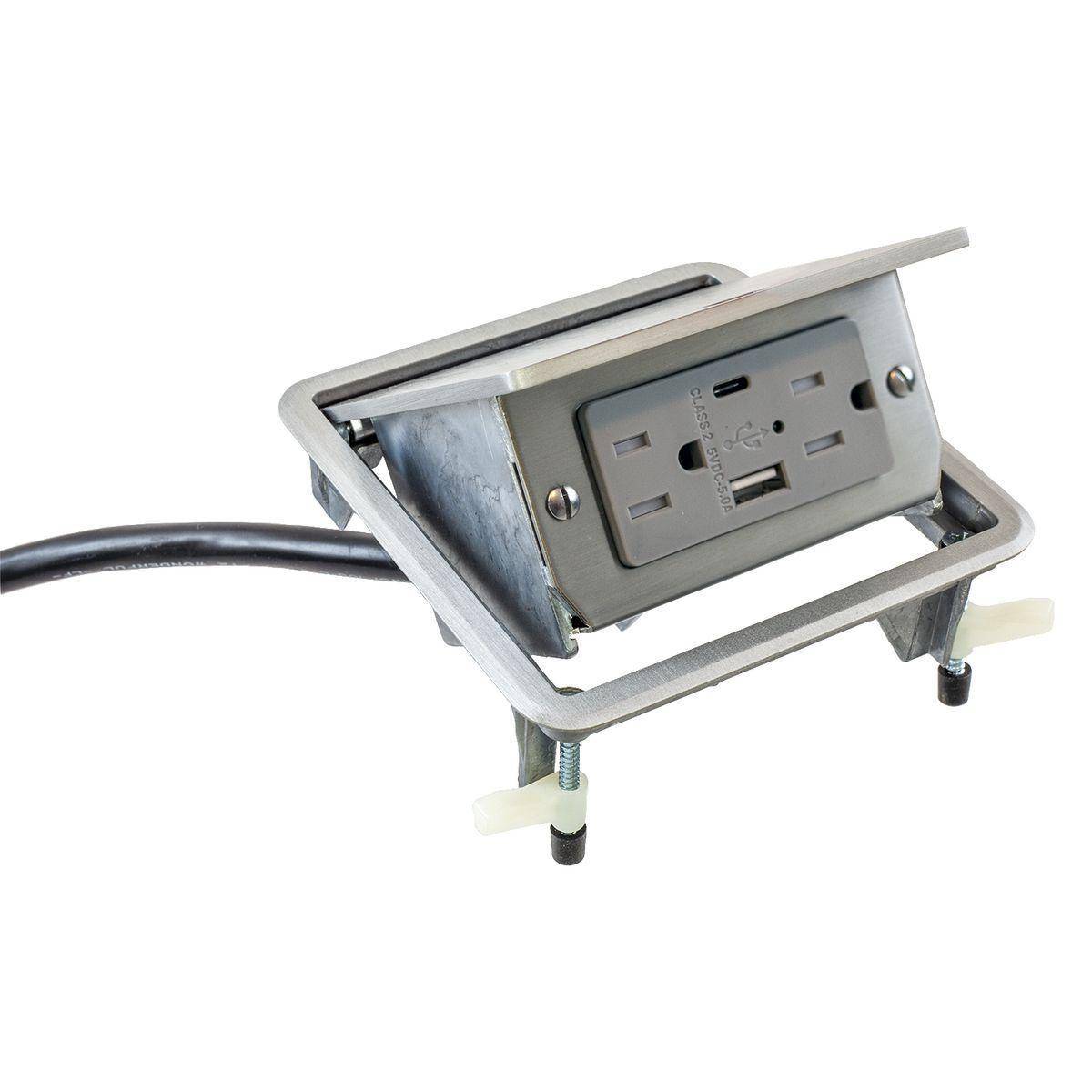 PREMISE WIRING Wiring Device-Kellems WSBUSB2X2AC5ALU Type A and C USB Port Duplex Flip Up Work Surface Box, Aluminum