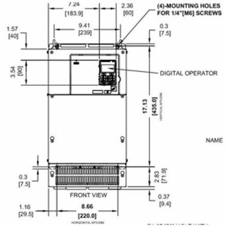 Yaskawa CIMR-PU4A0072FAA P1000 AC Drive, 380 to 480 VAC, 72 A, 50 hp, 10.98 in W 10.16 in D