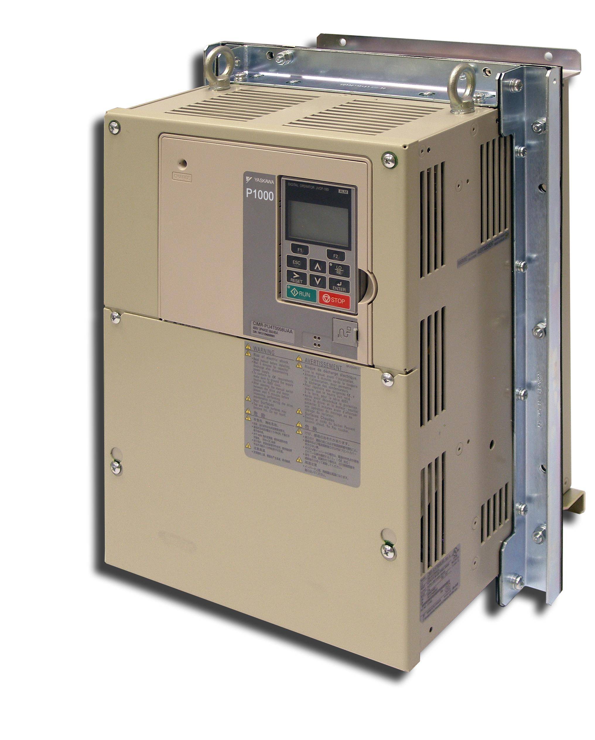 Yaskawa CIMR-PU4A0072FAA P1000 AC Drive, 380 to 480 VAC, 72 A, 50 hp, 10.98 in W 10.16 in D