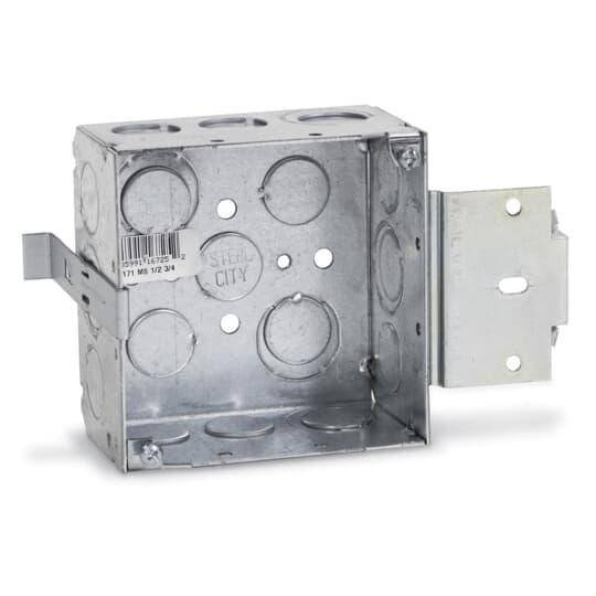 Steel City® 72151-MS-1/2-3/4 Outlet Box, Steel, 29.5 cu-in Capacity, (1) Outlets, (17) Knockouts, 4-11/16 in H x 4-11/16 in W x 1-1/2 in D