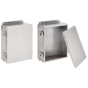 16" x 14" x 6", Hoffman Enclosures A1614NFSS Enclosure Clamp Cover Terminal Box, 16 Gauge Door, 14 Gauge Body, 304 Stainless Steel