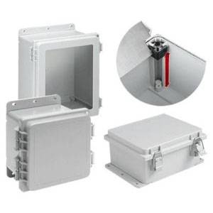 10.04 x 10.04 x 6.38, Hoffman A10106PHCW POLYPRO™ Wall Mount Enclosure, NEMA 4/4X/12/13/IP66, Non-Glass Filled Polyester, 1-Window Door, Screw Snap-Hinged