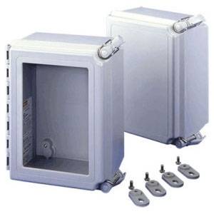 12 x 10 x 6, Hoffman A12106CHQRFGW Electrical Enclosure, NEMA 4/4X/12/13/IP66, Compression Molded Fiberglass, 1-Window Door, Continuous Hinged
