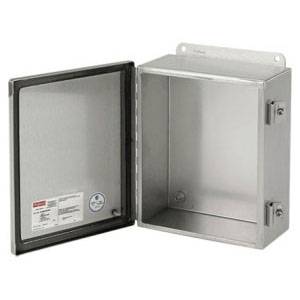 8 x 6 x 4, Hoffman A8064CHNFSS6 Junction Box, NEMA 3R/4/4X/12/13, IP66, 316L Stainless Steel, 14 Gauge (Body), 16 Gauge (Cover), Flanged, 1-Door