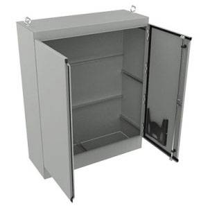 90.06 x 48.06 x 20.06, Hoffman A904820FSDG Freestanding Enclosure, NEMA 12/IP55, 12 Gauge Steel, 2-Door