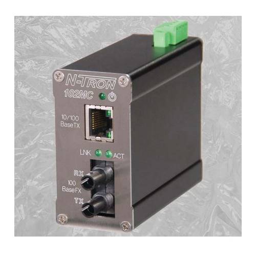redlion® N-TRON® 102MCE-ST-15-MDR Unmanaged Media Converter, 10 to 30 VDC Power Rating, 15 km