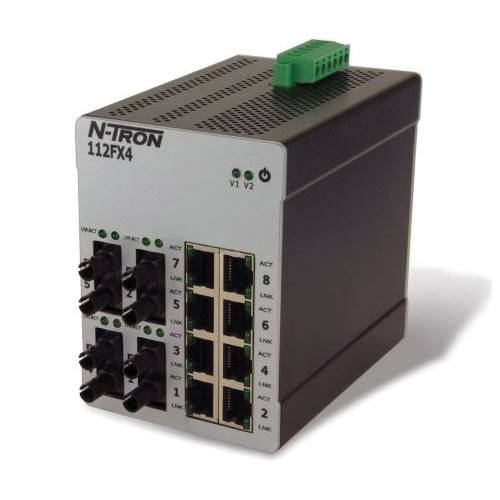 redlion® N-Tron® 112FX4-SC N-Tron® 12-Port Unmanaged Ethernet Switch, (8) 10/100BaseTX RJ-45, (4) 100BaseFX Multi-Mode Fiber Ports With SC Connectors Port, 3.2 Gbps Switching