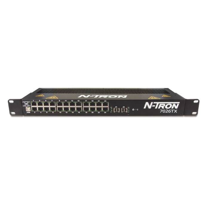 redlion® N-Tron® 7026TX-AC N-Tron® 26-Port Managed Ethernet Switch, Web Interface, (24) 10/100BaseTX RJ-45, (2) Gigabit SFP (Mini-GBIC) (1000BaseSX/LX Fiber With LC Style Connectors or 1000BaseT Copper With RJ-45 Connectors) Port, 8.8 Gbps Switching