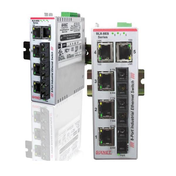 redlion® SLX-8ES-6SC Sixnet® 8-Port Unmanaged Ethernet Switch, (5) RJ45 10/100Base-TX, (3) 100Base-FX Multi-Mode 4 km Fiber With SC Connector Port, 3.2 Gbps Switching