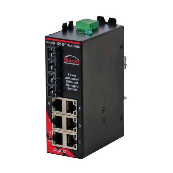 redlion® SLX-8MS-4ST Sixnet® 8-Port Managed Fast Ethernet Switch, CLI/Web Interface, (8) RJ45 10/100Base-TX, (4) ST/SC Duplex, (1) RS-232 (RJ45), (1) USB Port, 1.6 Gbps Switching